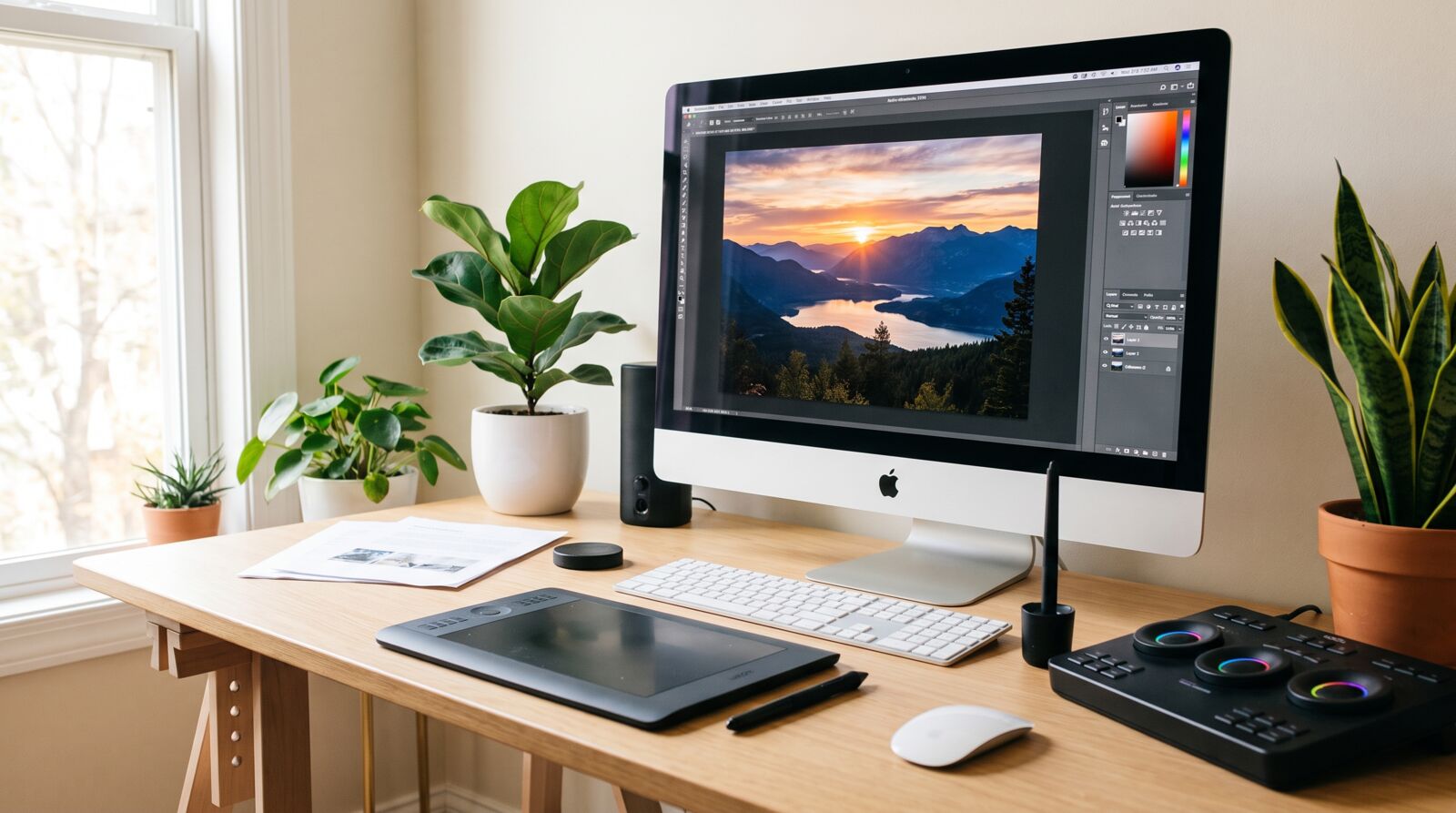 Designer editing photos on a color-calibrated monitor